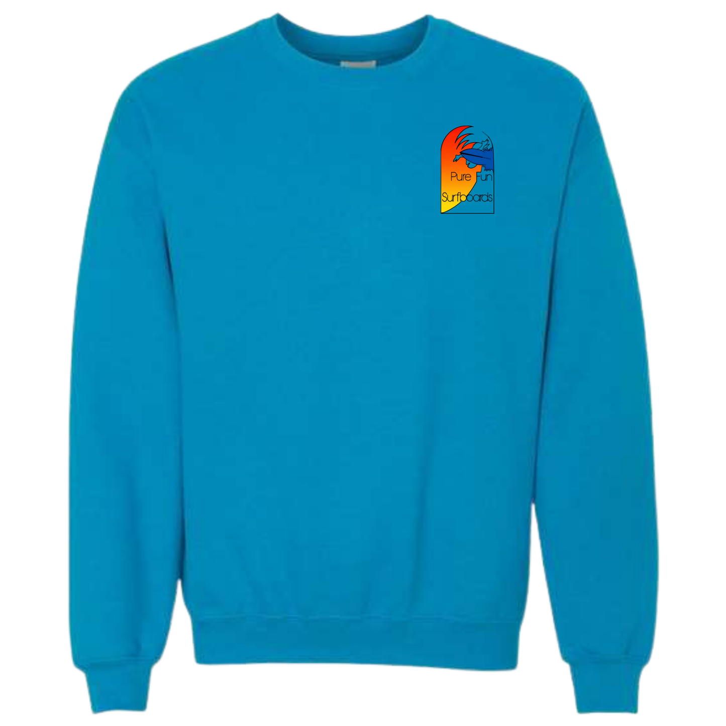 Byzak Surfboards Pure Fun Crewneck Sweatshirt- Teal w/Colorful Logo (Copy)
