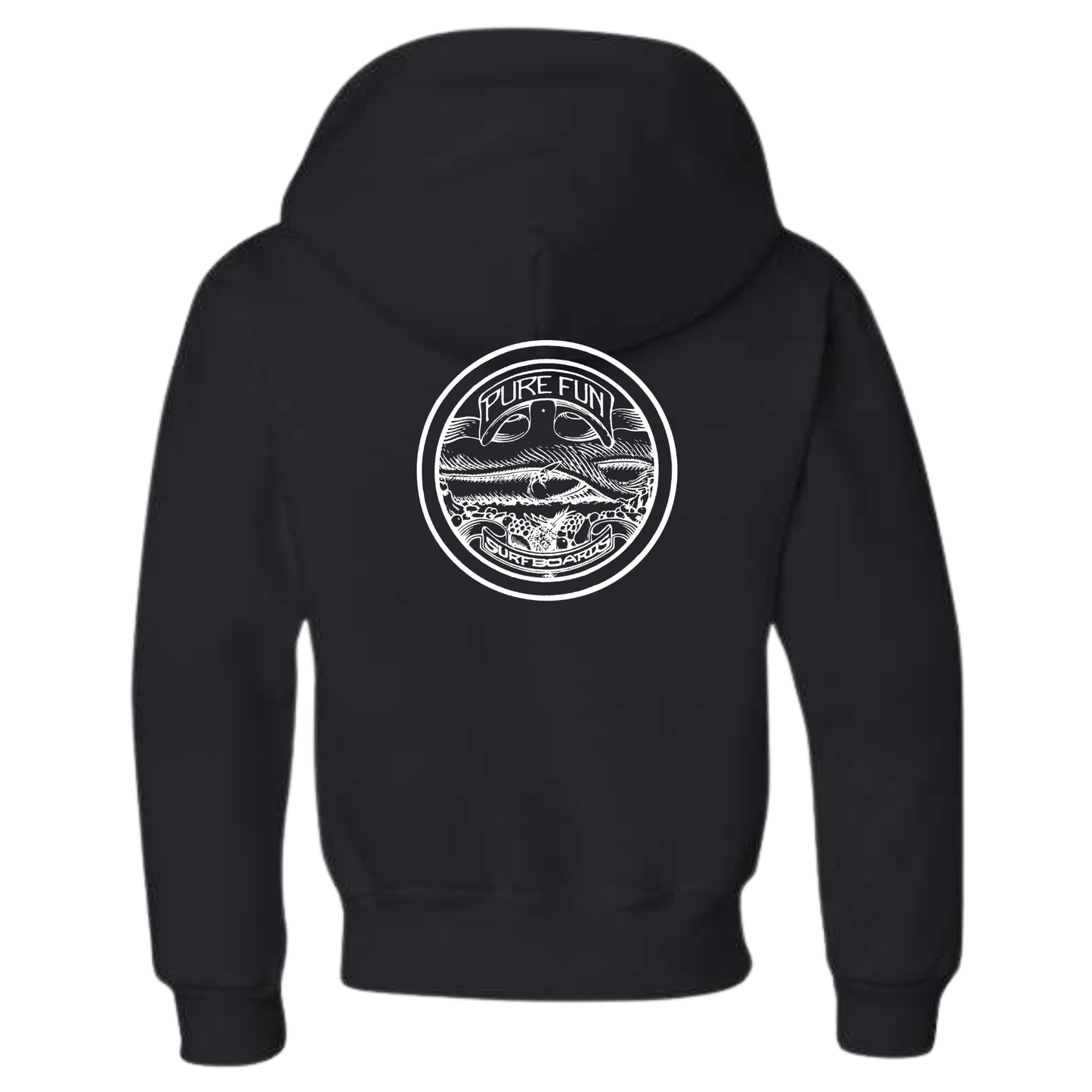 Byzak Surfboards Pure Fun Zip Up Hoodie- Black w/White Logo