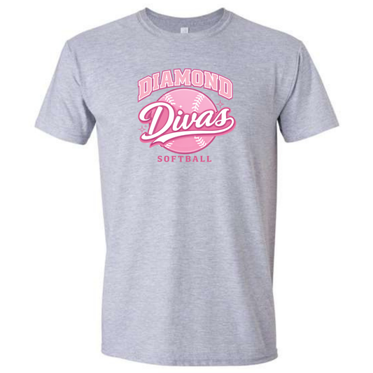 Diamond Divas Softball Tee Shirt - Grey
