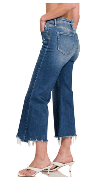 Zenana Mid-Rise Straight Raw Hem Jeans