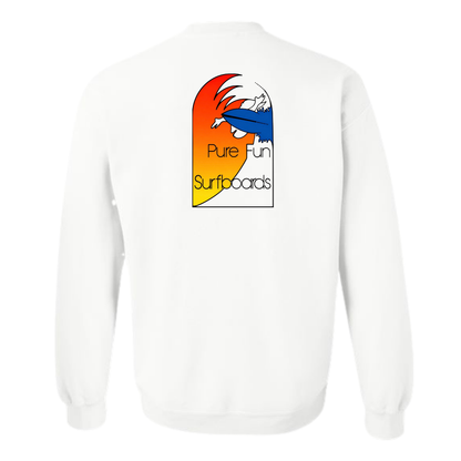 Byzak Surfboards Pure Fun Crewneck Sweatshirt- White w/Colorful Logo