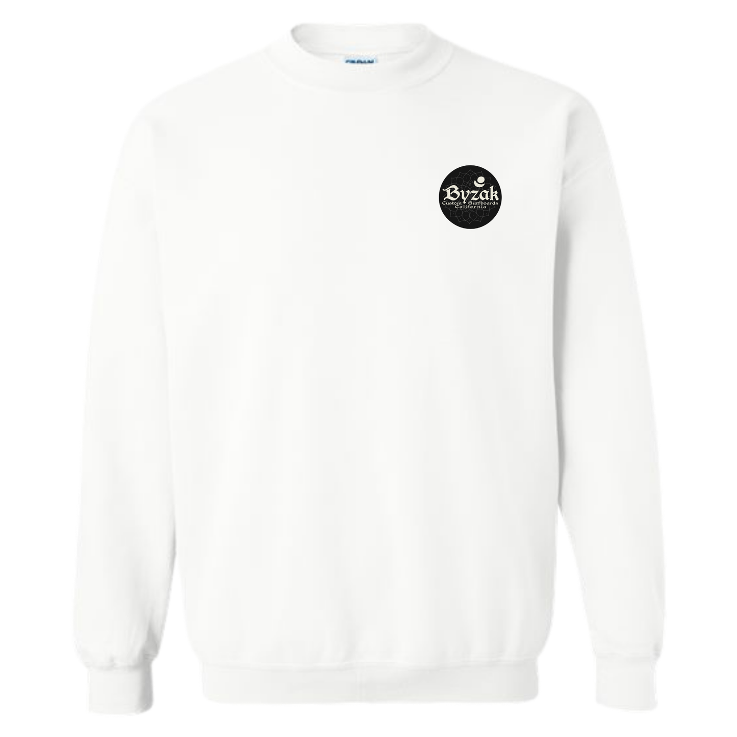 Byzak Surfboards Crewneck Sweatshirt- White w/Black Logo