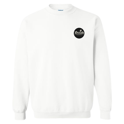 Byzak Surfboards Crewneck Sweatshirt- White w/Black Logo