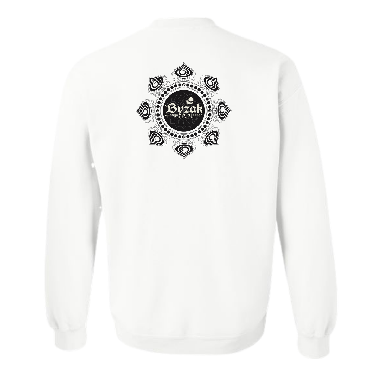 Byzak Surfboards Crewneck Sweatshirt- White w/Black Logo