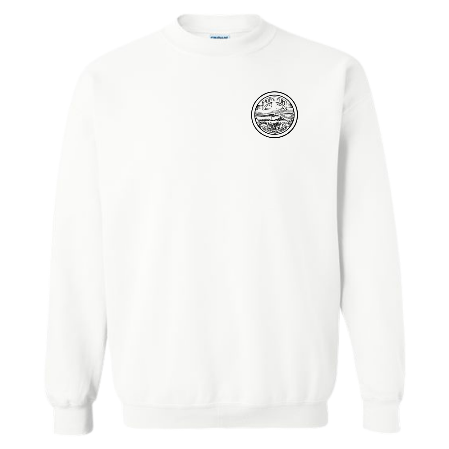 Byzak Surfboards Pure Fun Crewneck Sweatshirt- White w/Black Logo