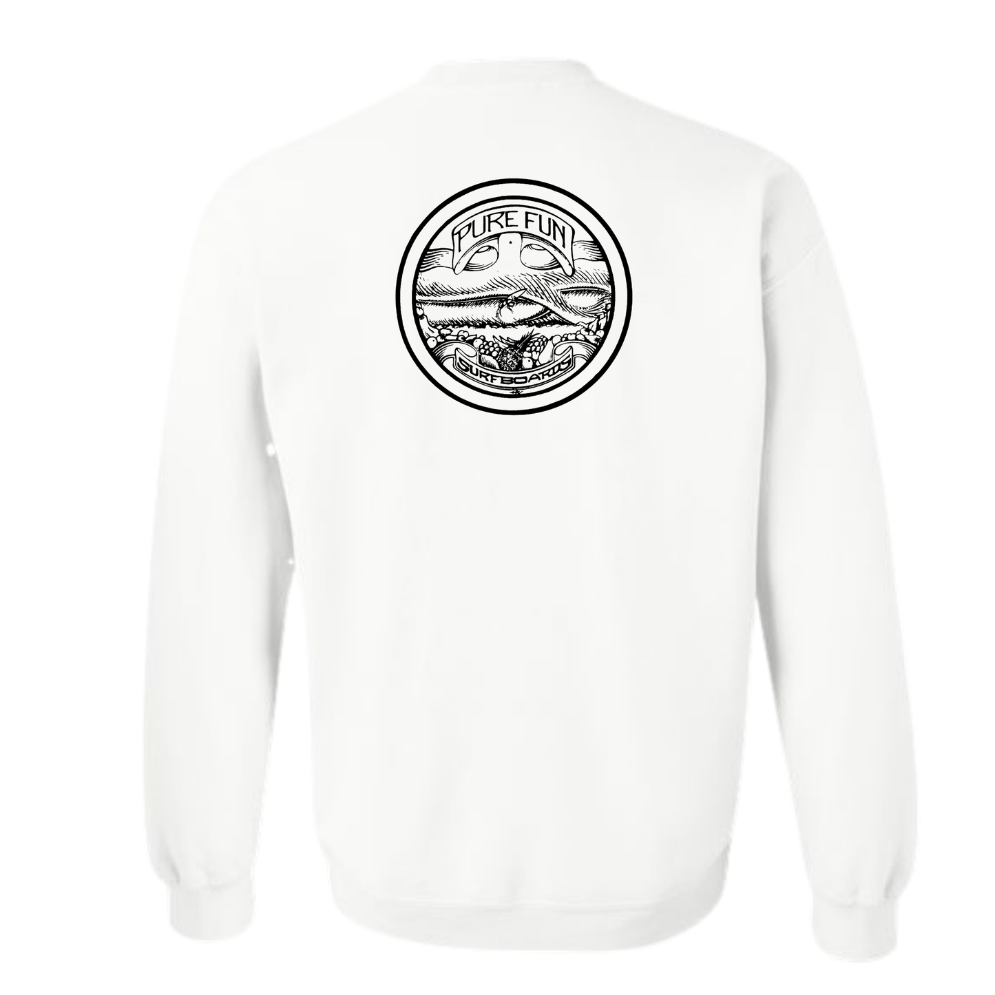 Byzak Surfboards Pure Fun Crewneck Sweatshirt- White w/Black Logo