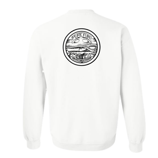 Byzak Surfboards Pure Fun Crewneck Sweatshirt- White w/Black Logo