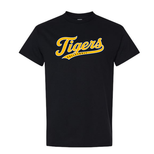 Tigers Volleyball Retro Script Tee Shirt, Crewneck Sweatshirt or Hoodie - Black