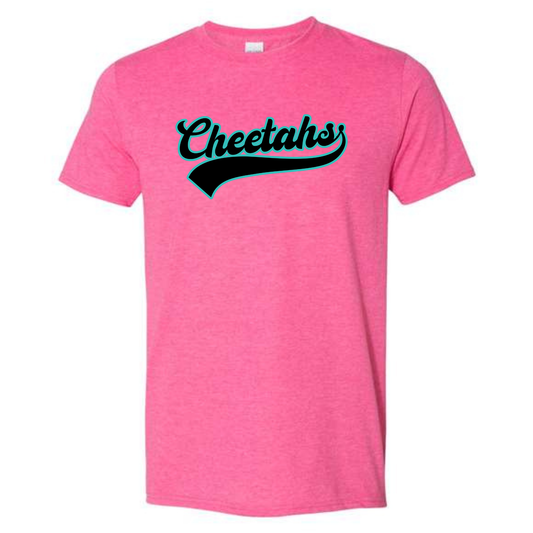 Cheetahs Retro Varsity Tee Shirt - Pink W/Black Print