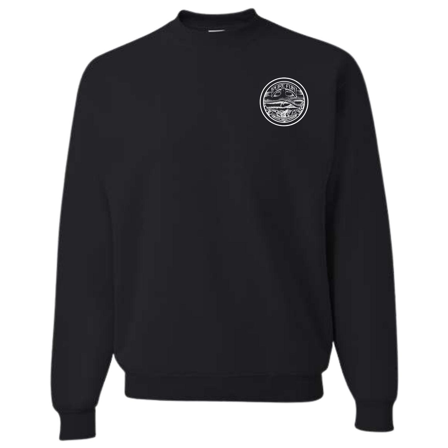 Byzak Surfboards Pure Fun Crewneck Sweatshirt- Black w/White Logo