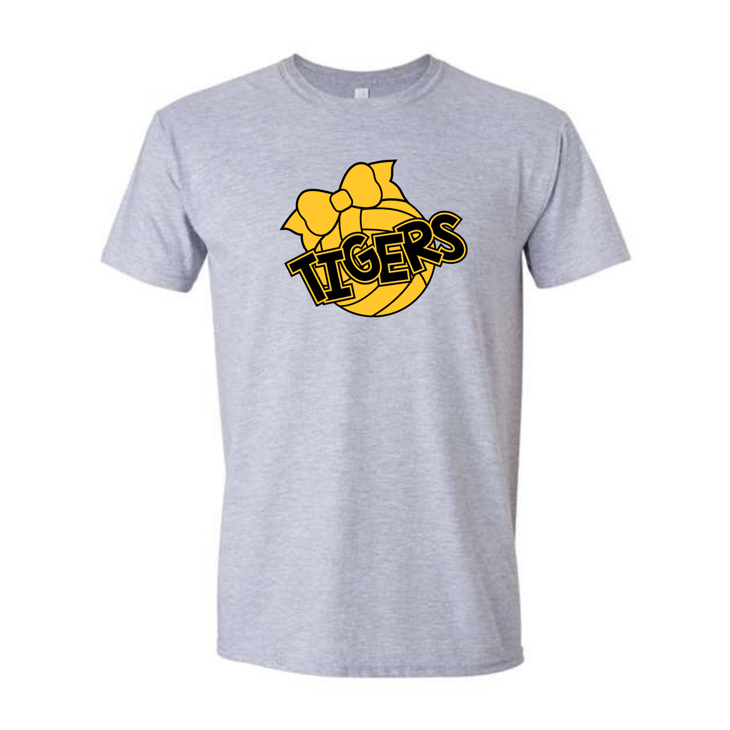 Tigers Volleyball Bow Tee Shirt, Crewneck Sweatshirt or Hoodie - Grey