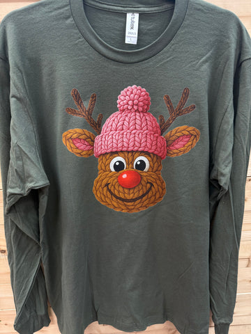 Faux Crochet Rudolph Christmas Tee Shirt