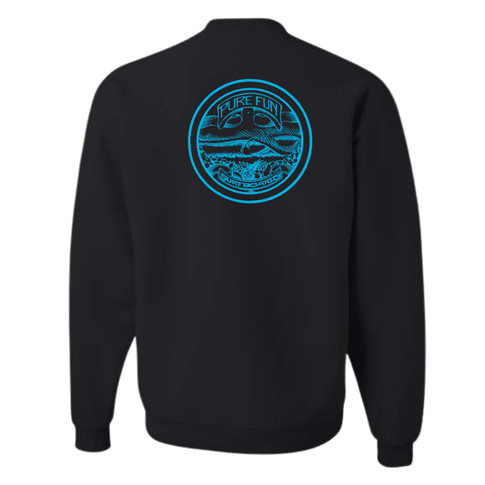 Byzak Surfboards Pure Fun Crewneck Sweatshirt- Black w/Teal Logo