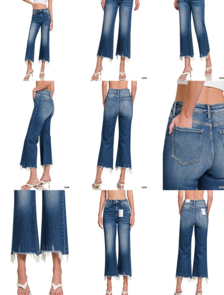 Zenana Mid-Rise Straight Raw Hem Jeans