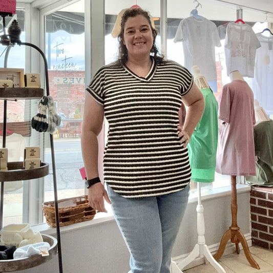 Jezebel Black & Cream Striped Knit Top