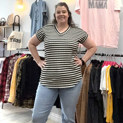 Jezebel Black & Cream Striped Knit Top