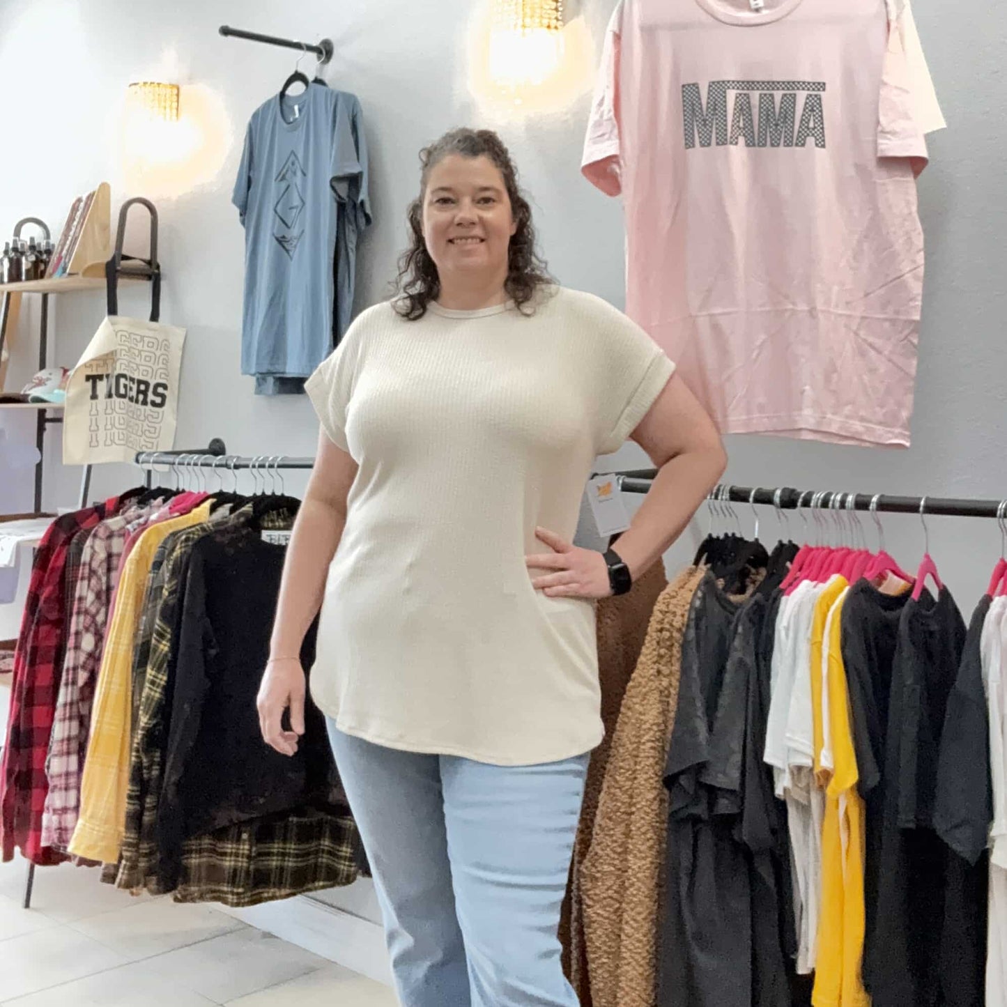 Lucky Lady Round Neck Dolman Top - Light Taupe