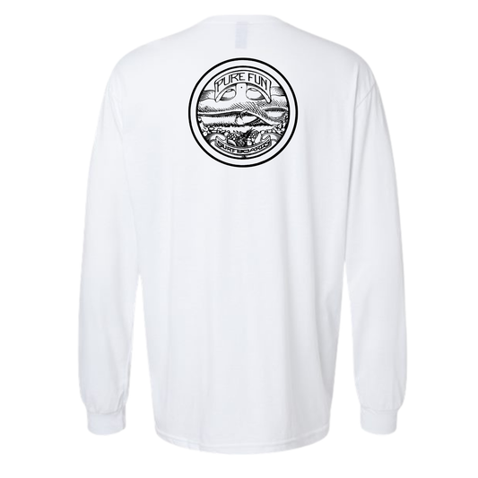 Byzak Surfboards Long Sleeve Tee Shirt- White w/Black Logo