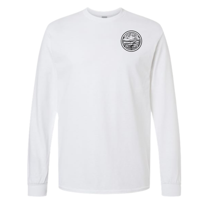 Byzak Surfboards Long Sleeve Tee Shirt- White w/Black Logo