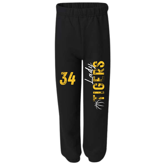 Lady Tigers Basketball Elastic Bottom Sweat Pants - Rustic Print w/Number
