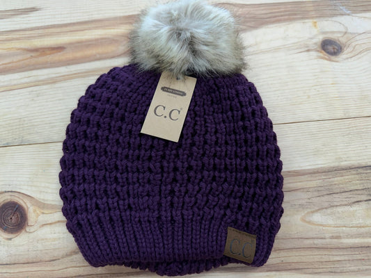 Purple Fuzzy Lined C.C. Beanie with Pom