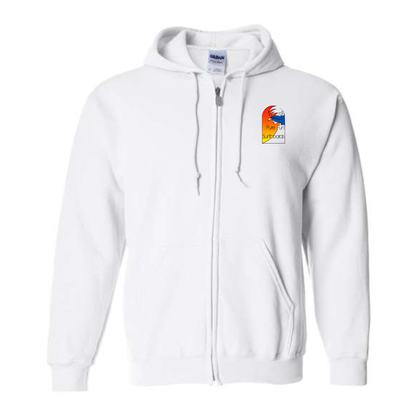 Byzak Surfboards Pure Fun Zip Up Hoodie- White w/Colorful
