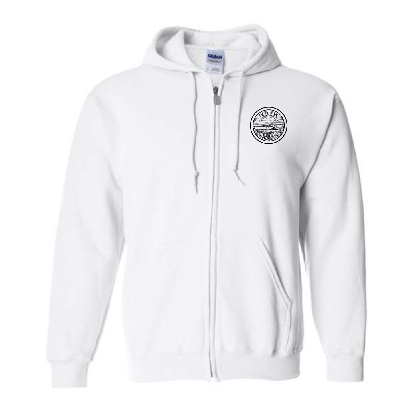 Byzak Surfboards Pure Fun Zip Up Hoodie- White w/Black Logo