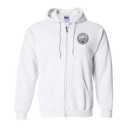 Byzak Surfboards Pure Fun Zip Up Hoodie- White w/Black Logo