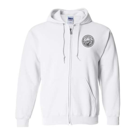 Byzak Surfboards Pure Fun Zip Up Hoodie- White w/Black Logo