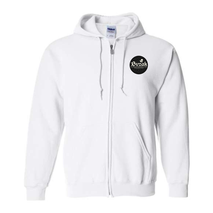 Byzak Surfboards Zip Up Hoodie- White w/Black Logo