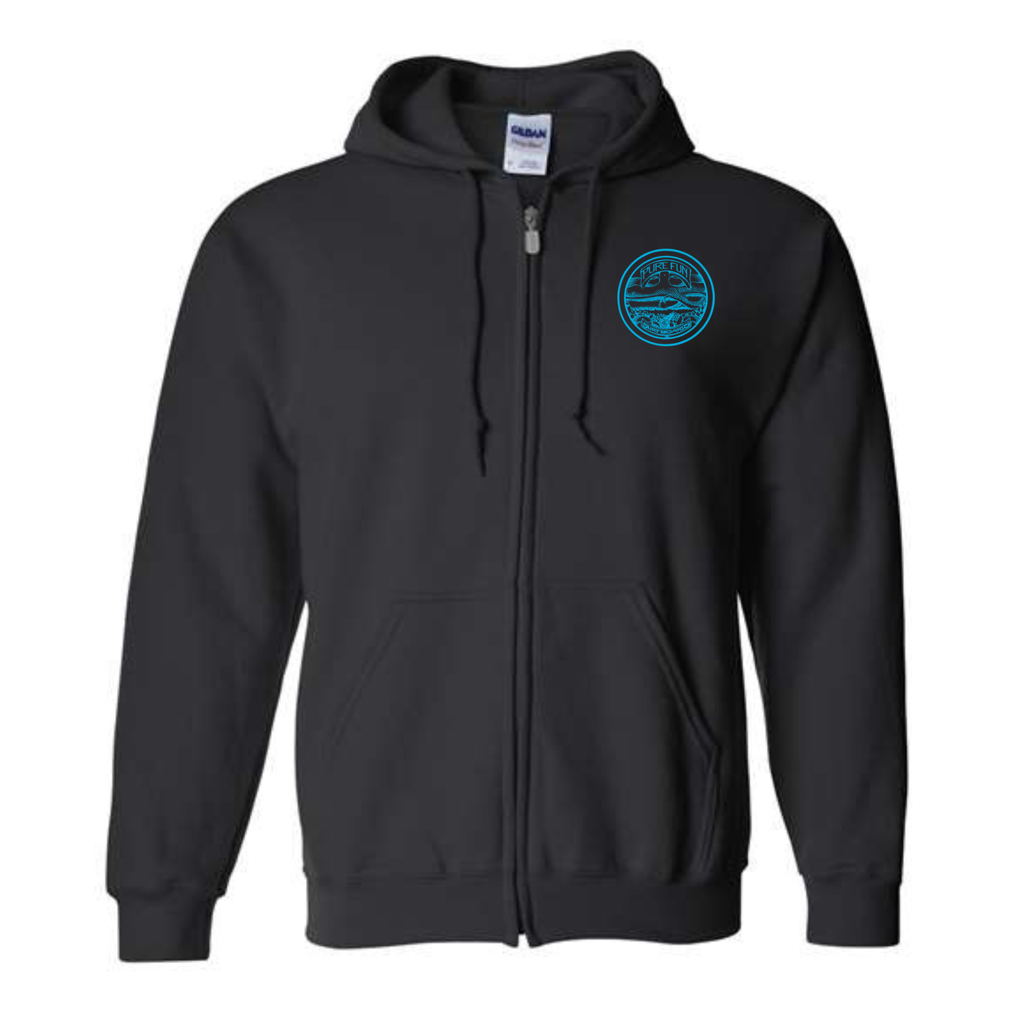 Byzak Surfboards Pure Fun Zip Up Hoodie- Black w/Teal Logo