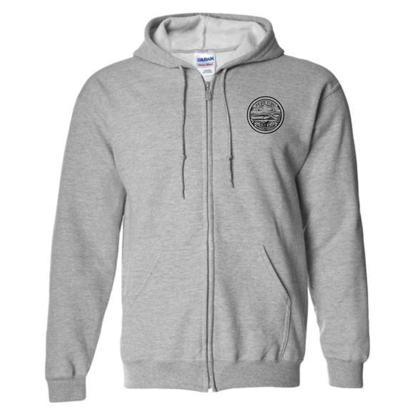 Byzak Surfboards Pure Fun Zip Up Hoodie- Grey w/Black Logo