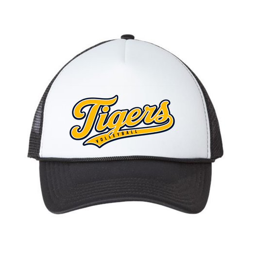 Tigers Volleyball Retro Script Trucker Hat - Black & White