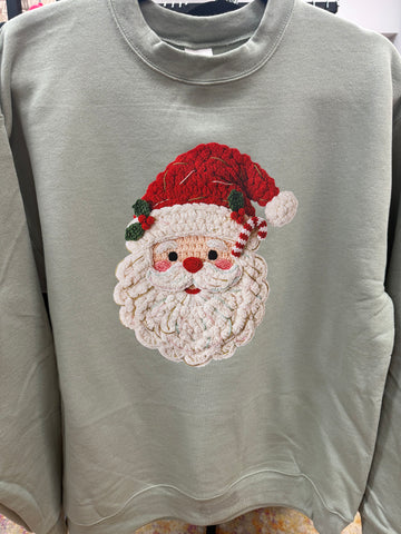 Faux Crochet Santa Christmas Sweatshirt