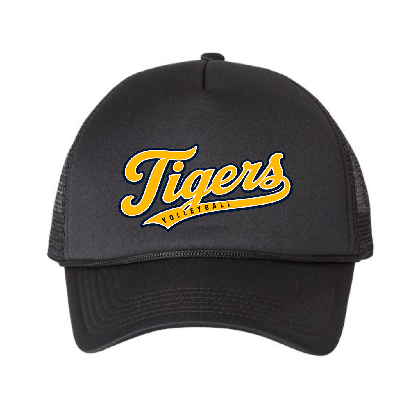 Tigers Volleyball Retro Script Trucker Hat - Black