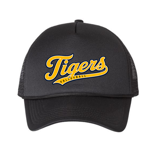 Tigers Volleyball Retro Script Trucker Hat - Black