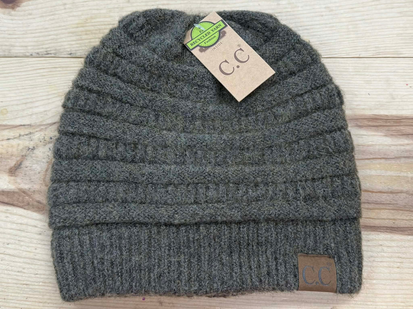 Recycled Yarn Fuzzy Lined C.C. Beanie - Green or Oatmeal