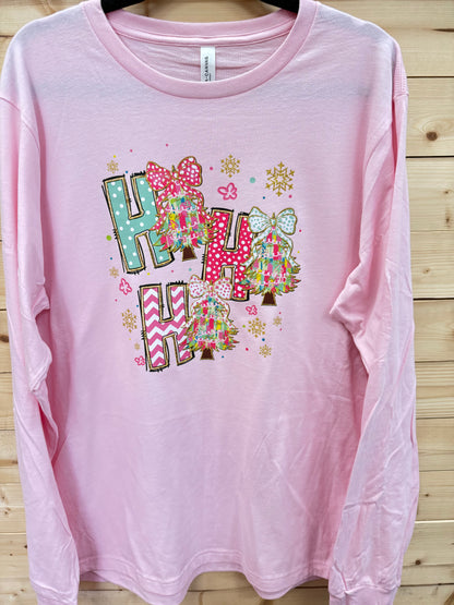 HO HO HO Long Sleeve Christmas Tee Shirt