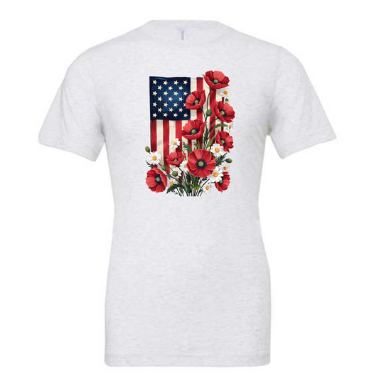 American Flag with Poppies & Daisies Shirt