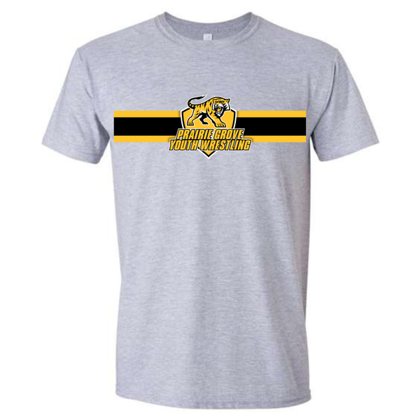 Prairie Grove Youth Wrestling T Shirt with Chest Stripes