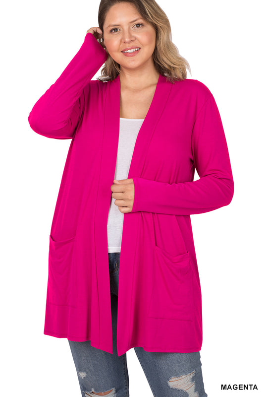 Zenana Pocket Cardigan  - Magenta