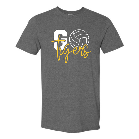 Tigers Volleyball Go Tee Shirt, Crewneck Sweatshirt or Hoodie - Dark grey