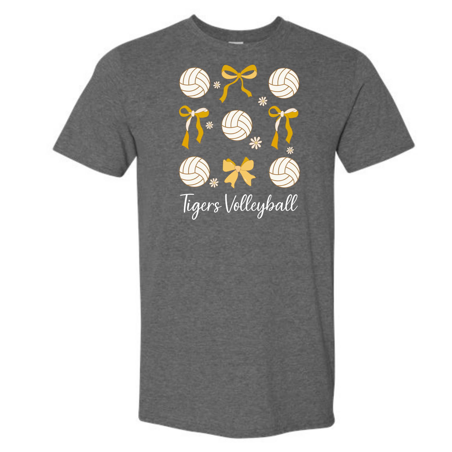 Tigers Volleyball Coquette Tee Shirt, Crewneck Sweatshirt or Hoodie -Grey