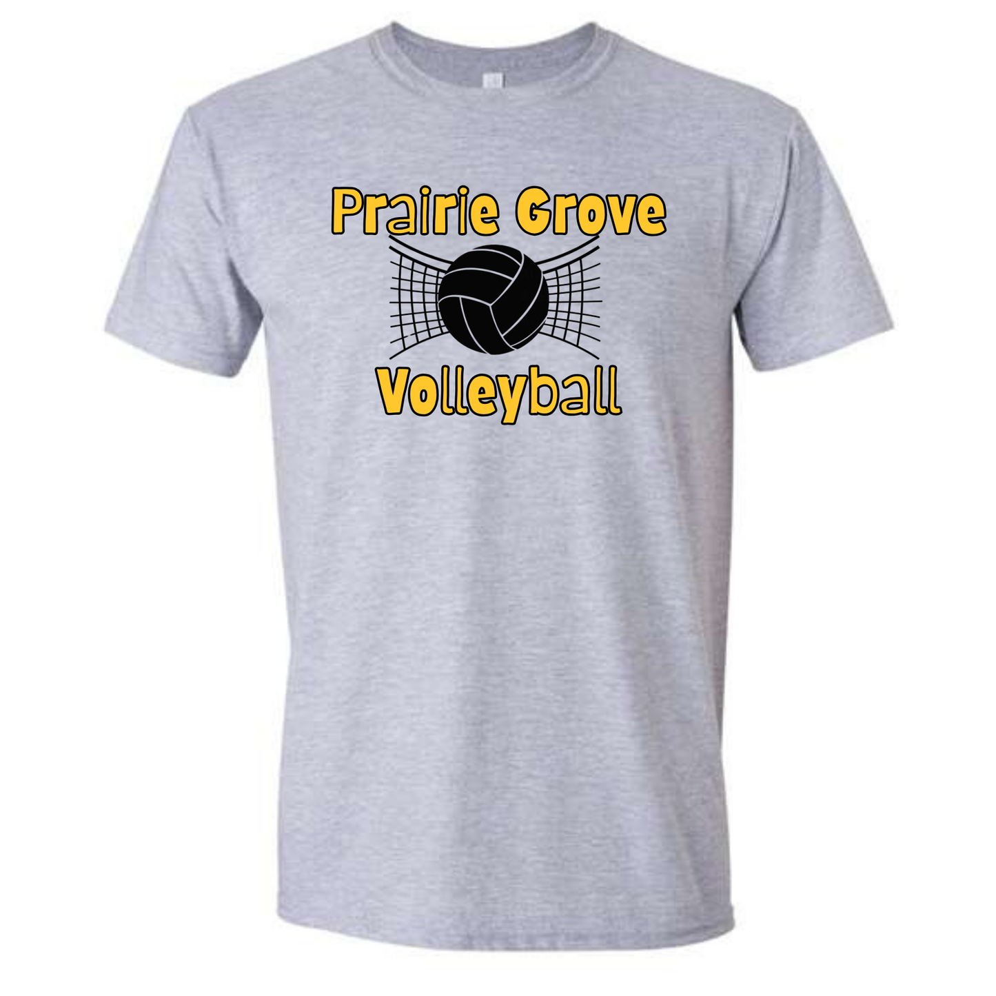 Prairie Grove Volleyball In the Net Tee Shirt, Crewneck Sweatshirt or Hoodie - Grey