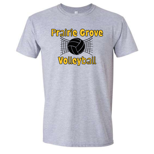 Prairie Grove Volleyball In the Net Tee Shirt, Crewneck Sweatshirt or Hoodie - Grey